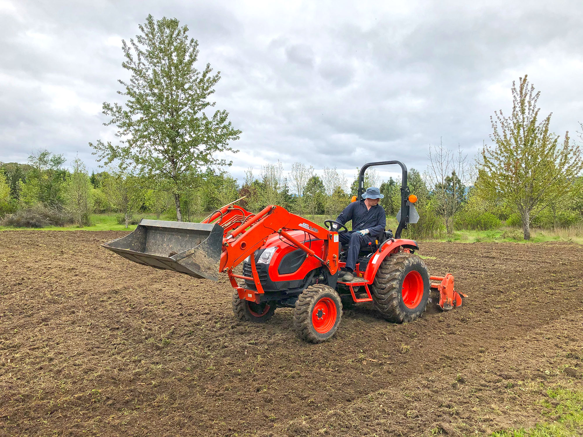 We had a patch of ground that remained low in vegetation for the past 20 years, possibly due to soil compaction or contamination. Mark tilled and added a huge amount of compost to create a new topsoil.