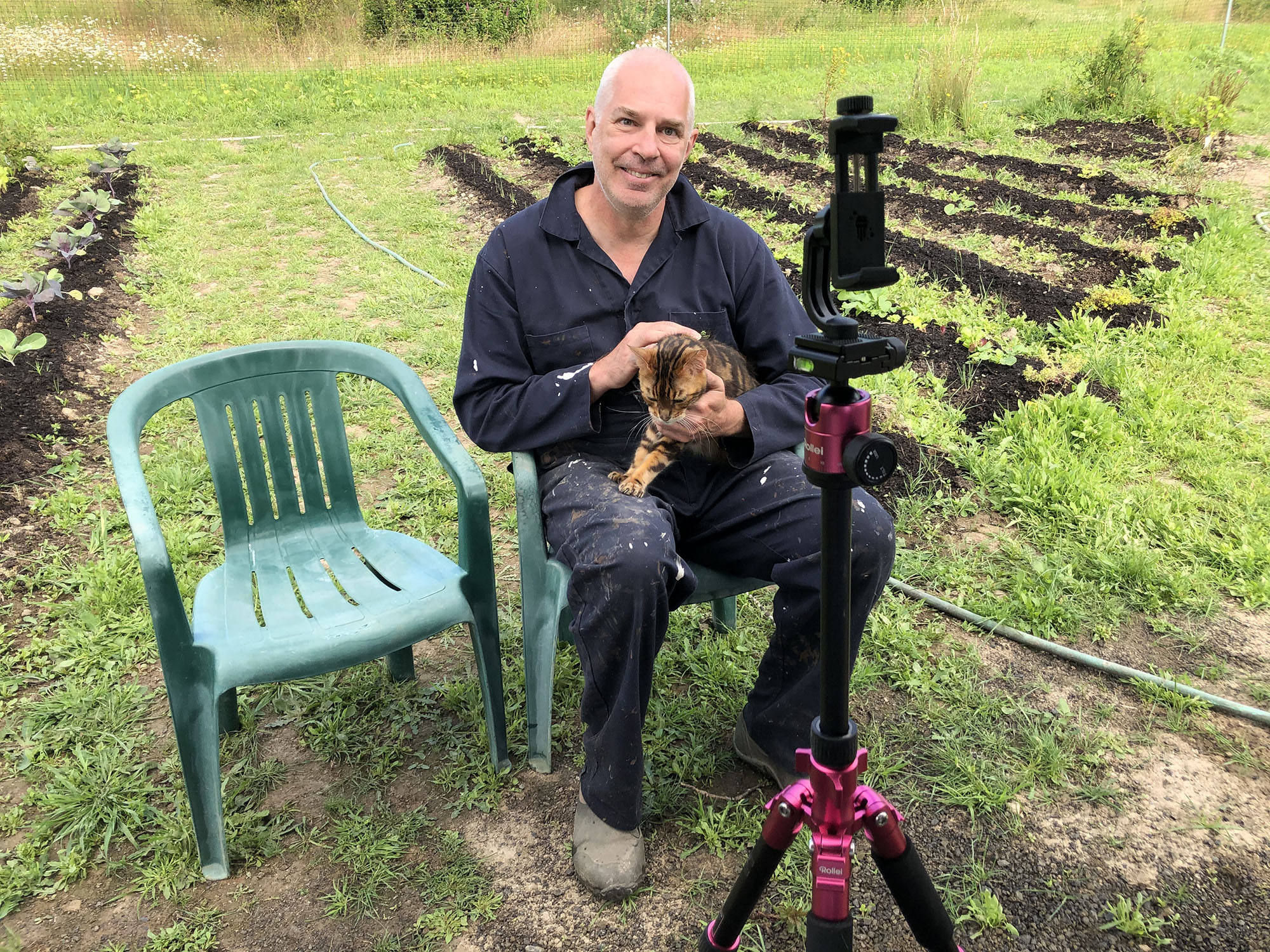 Although we thought the garden would primarily be for course videos, since the garden is fenced (to keep out the deer), it is like a giant cat kennel that keeps everyone safe.